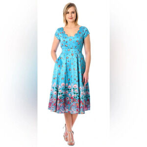 eShakti | Virginia floral retro style dress Women’s 6 (Custom) scalloped Midi